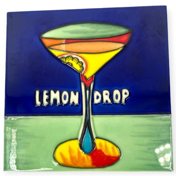 Art Decorative Ceramic Art Tile 8"x8" Lemon Drop Cocktail Glass Trivet Plaque - Picture 2 of 6